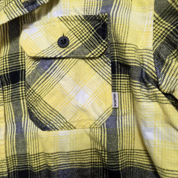 Burton Brighton Flannel Shirt Yellow Black Plaid Organic Cotton Small S - Picture 4 of 9